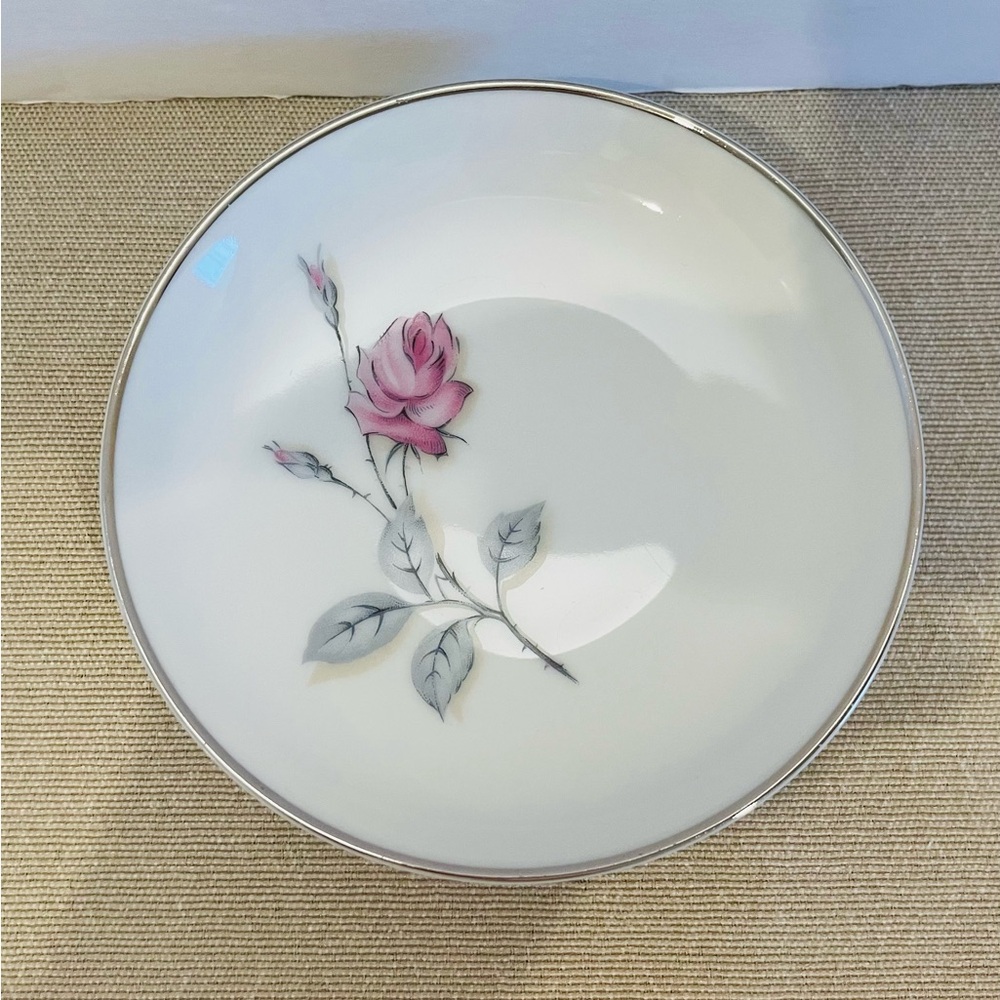 Vintage QC Bavaria 4 1/2 Inch Round Rose Dish Silver Trim